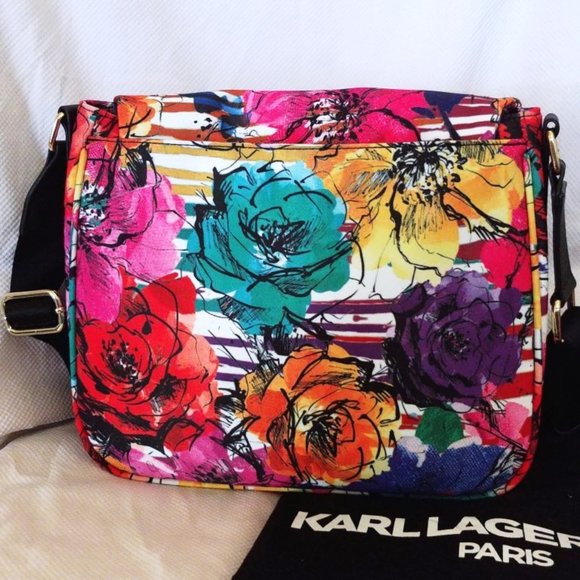 Karl Lagerfeld Double Bundle w/Cara Nylon Floral Print Messenger and Wallet NWT - Picture 5 of 14